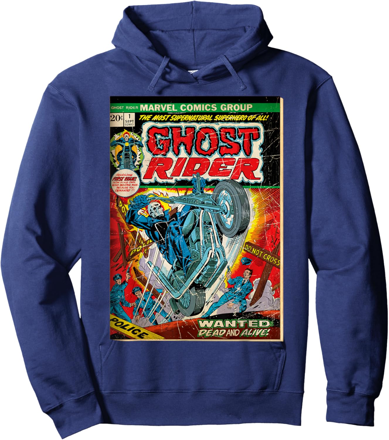 Marvel Ghost Rider Classic Comic Cover Wanted Dead and Alive Hoodie - Hoodie | Navy