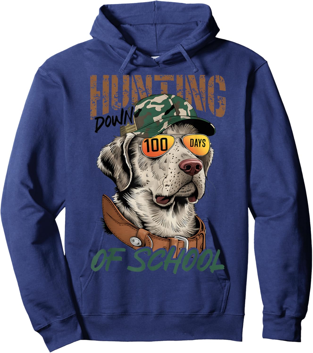 Dog Hunting 100 Days of School 100th Day Boy School Hoodie - Hoodie | Navy