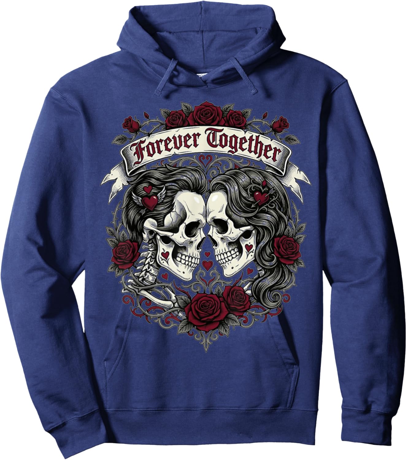 Forever Together Skull Love Dark Gothic Valentine Tumbler Hoodie - Hoodie | Navy