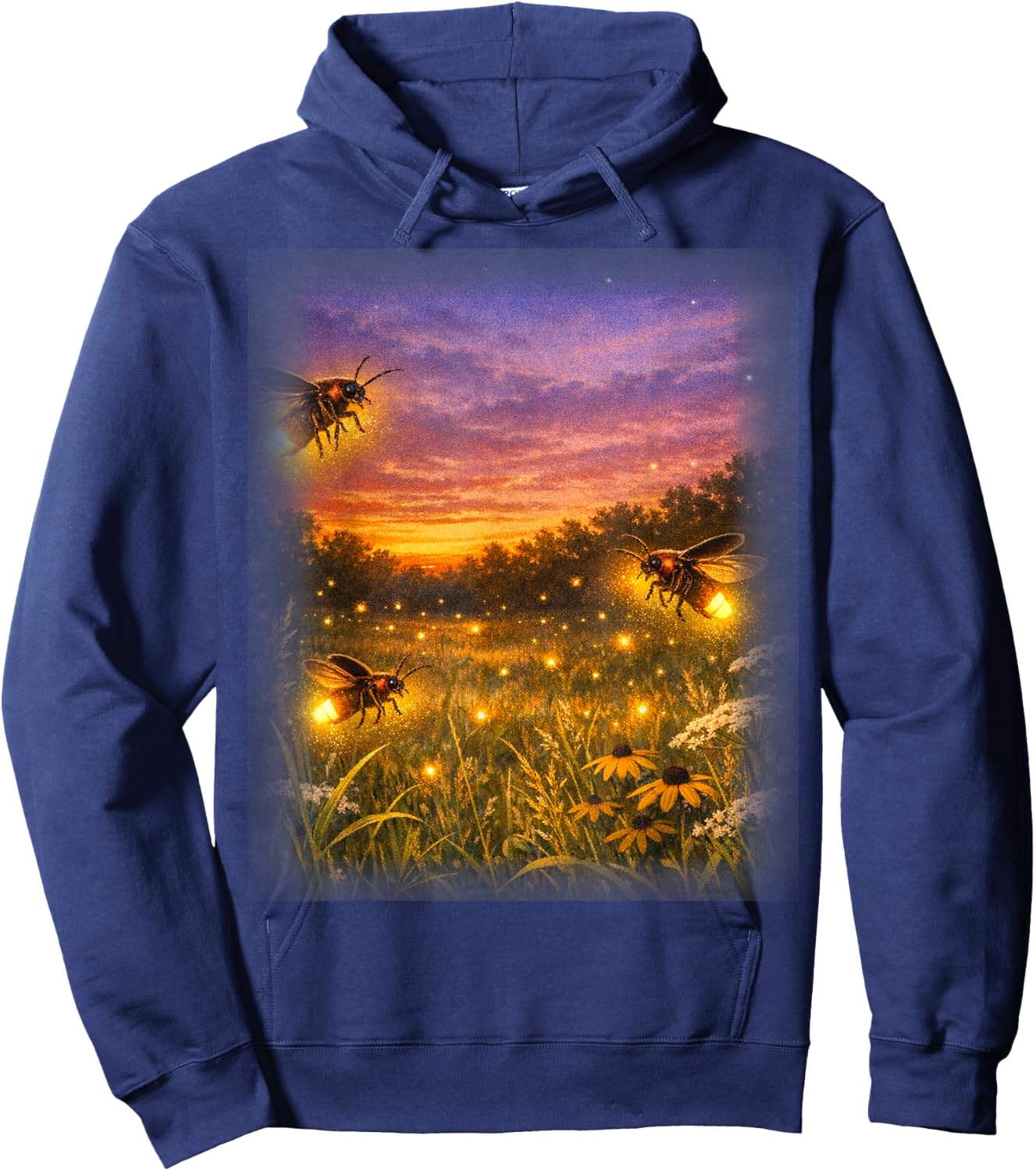 Firefly Lightning Bug Vintage 90s Wildlife Summer Insect Hoodie - Hoodie | Navy