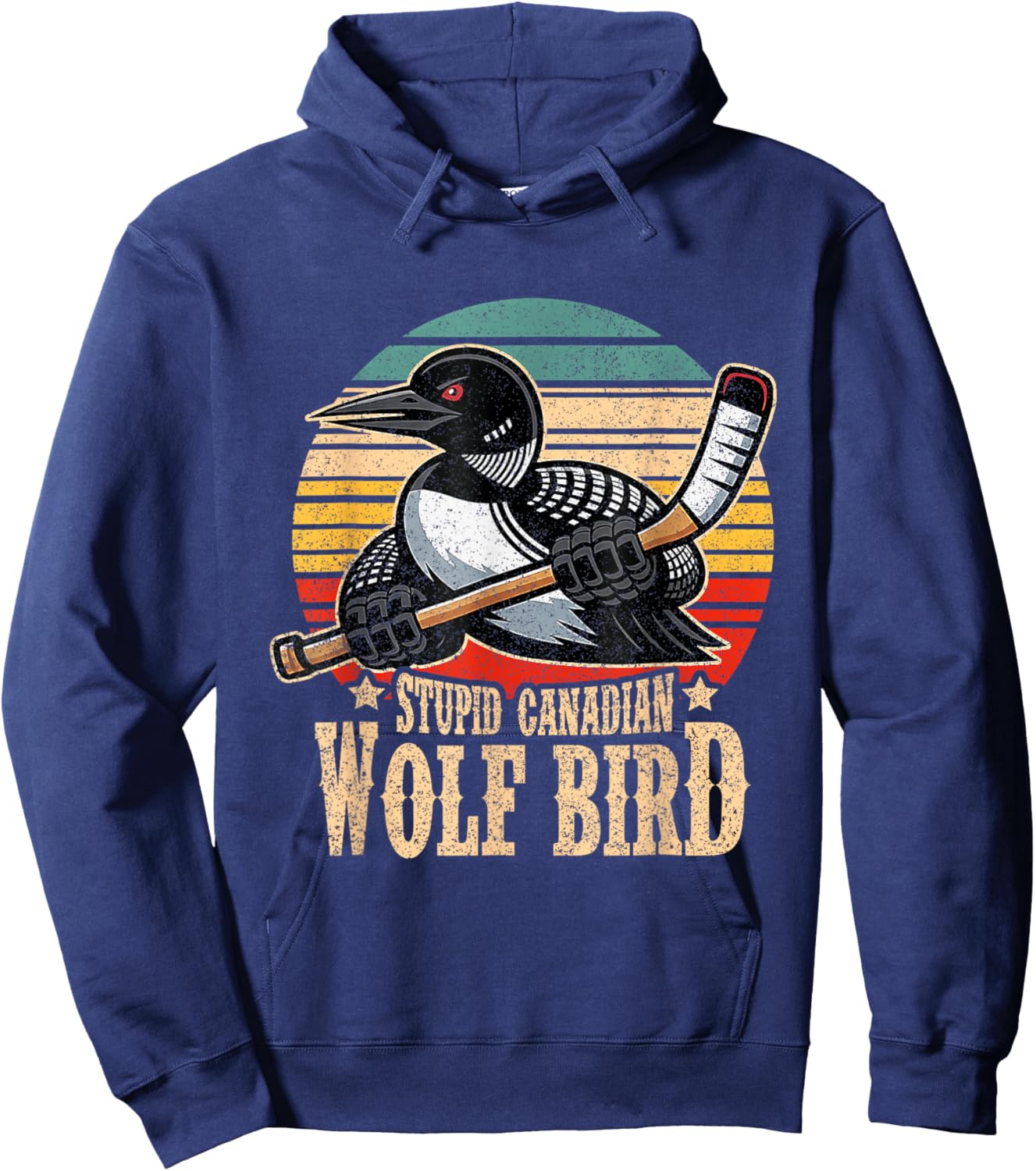 Stupid Canadian Wolf Bird Vintage Heated Hookey Loon Meme Hoodie - Hoodie | Navy