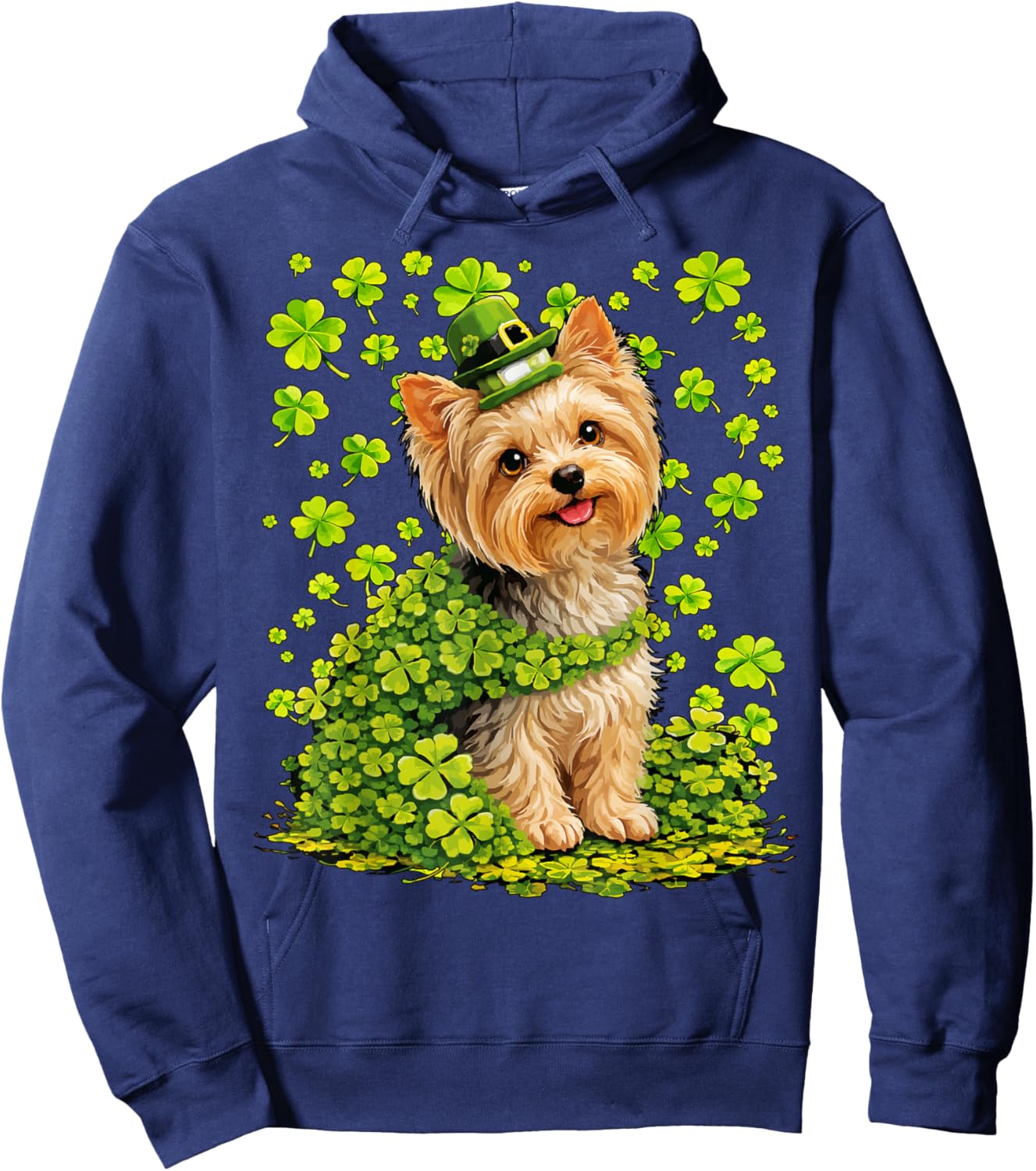 Yorkshire Terrier with Shamrocks St Patricks Day Yorkie Dog Hoodie - Hoodie | Navy