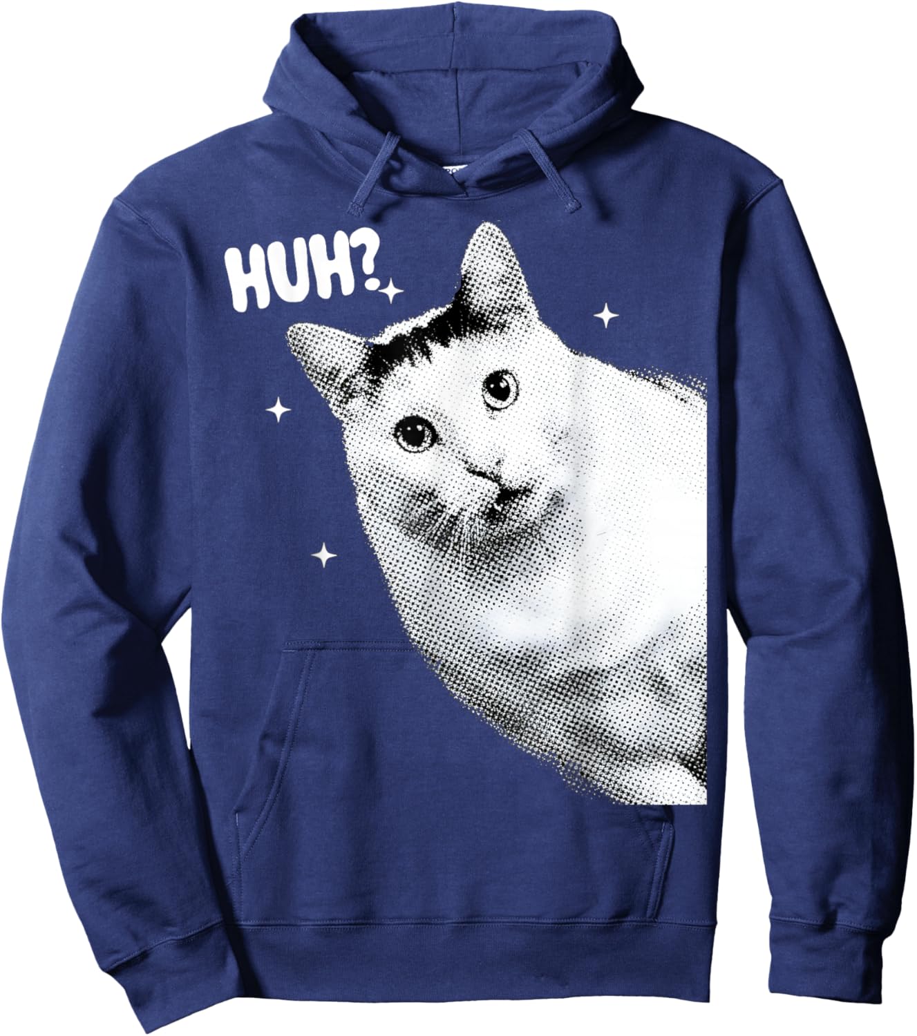Y2K Funny Huh Cat Meme Retro Cat Vintage Kitty Humor Shirt Hoodie - Hoodie | Navy