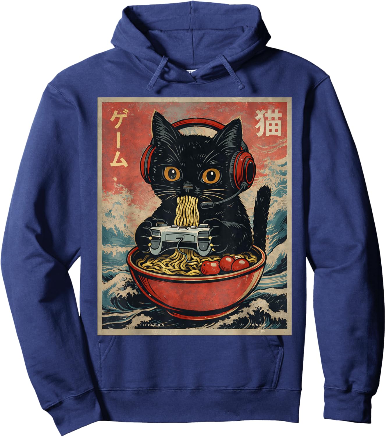 Funny Cat Gaming Ramen Japan Japanese Boy Men Kid Kawaii Hoodie - Hoodie | Navy