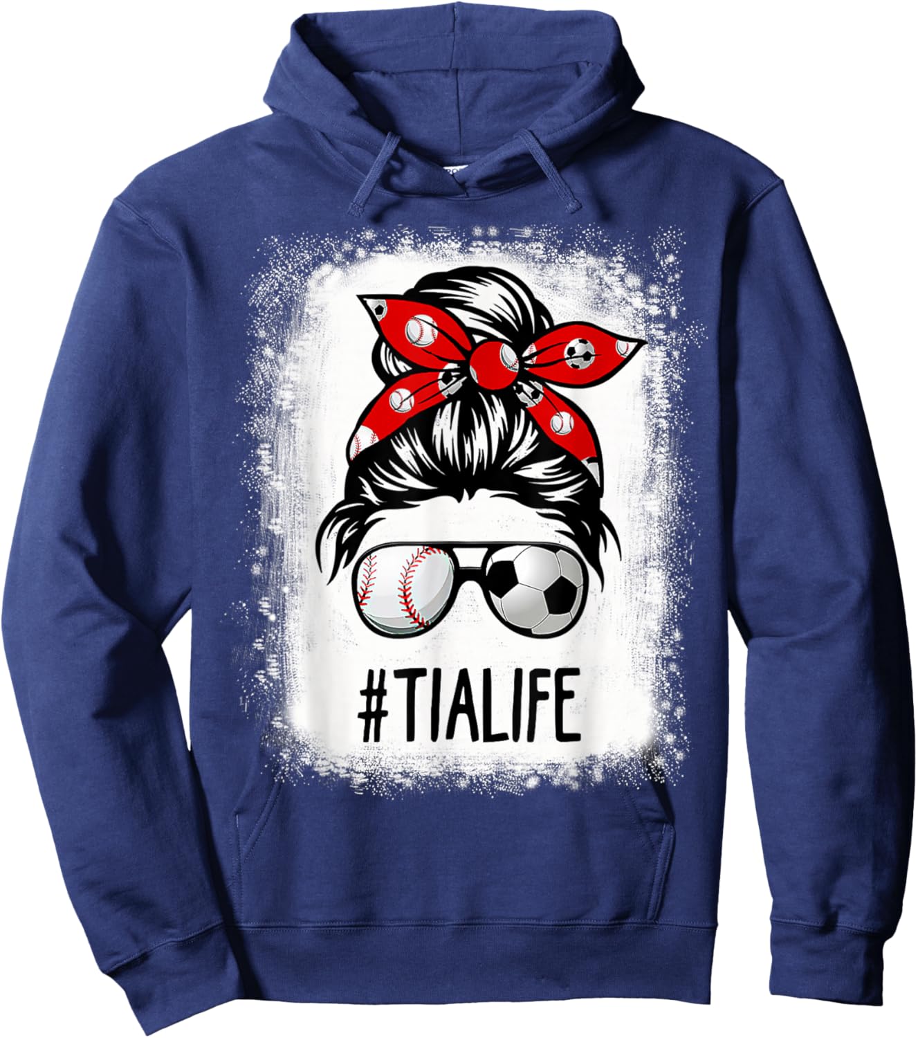 Bleached Tia Life Soccer Messy Bun Baseball Game Day Hoodie - Hoodie | Navy