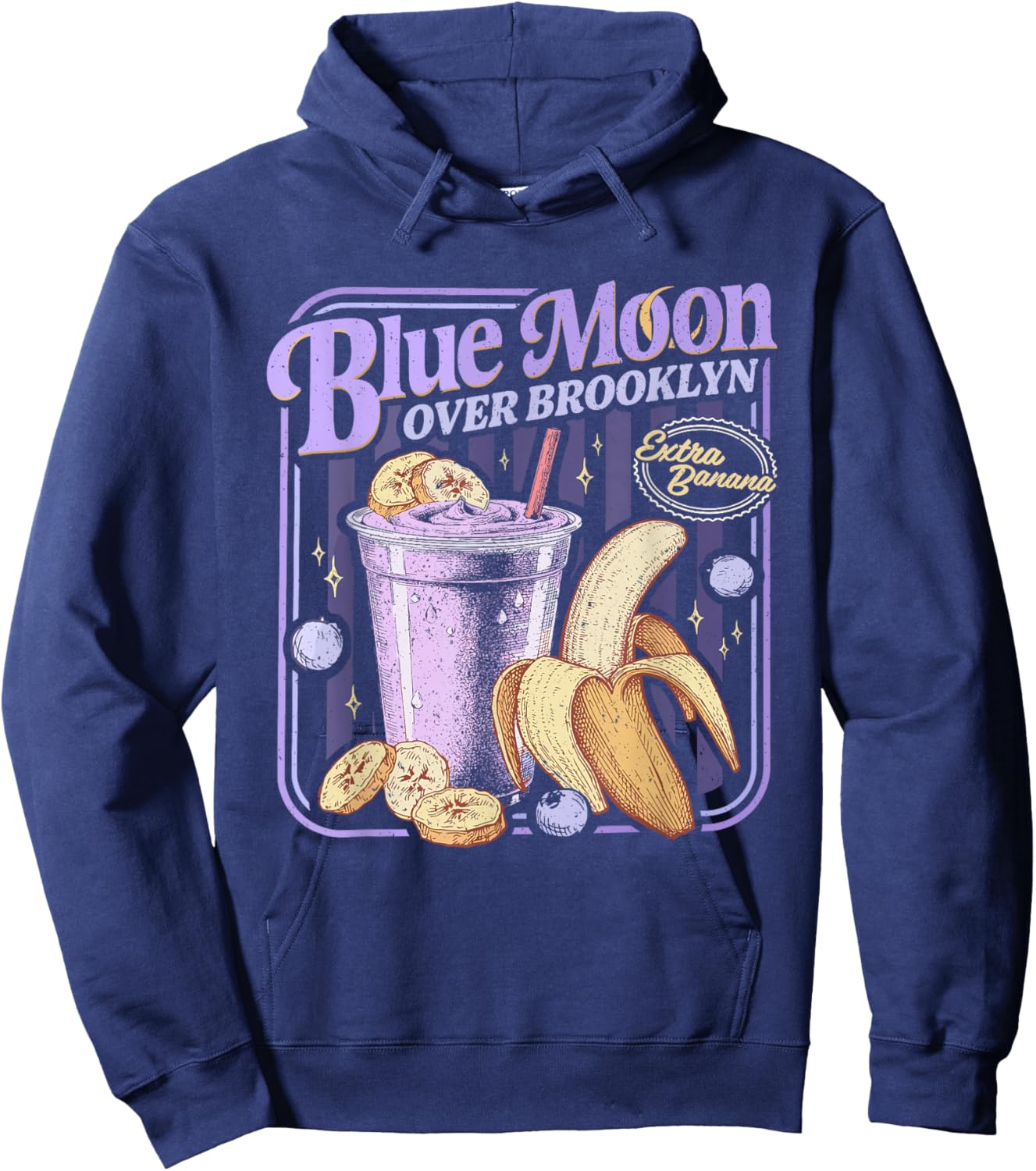 Retro 80s Diner Blue Moon Over Brooklyn Extra Banana Lover Hoodie - Hoodie | Navy