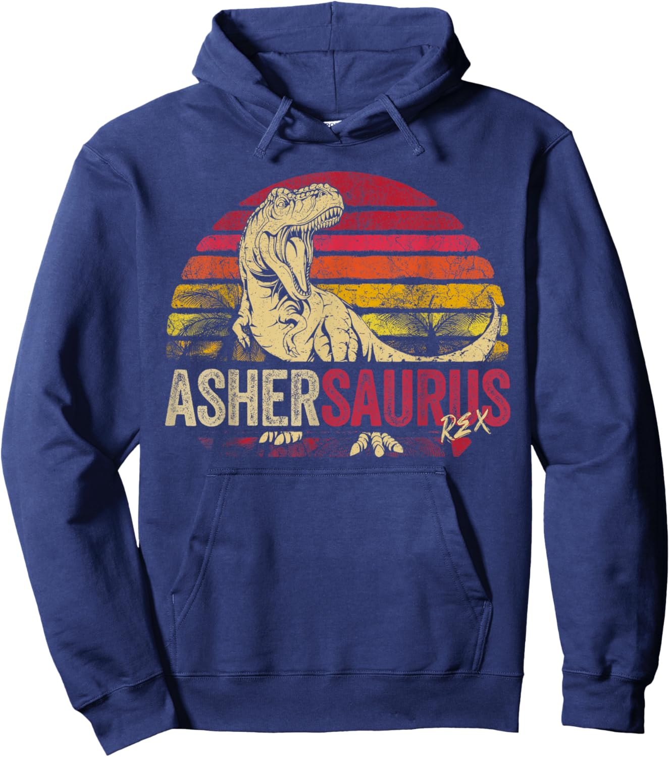 Asher Saurus Funny Personalized Dinosaur T Rex Boys Name Hoodie - Hoodie | Navy