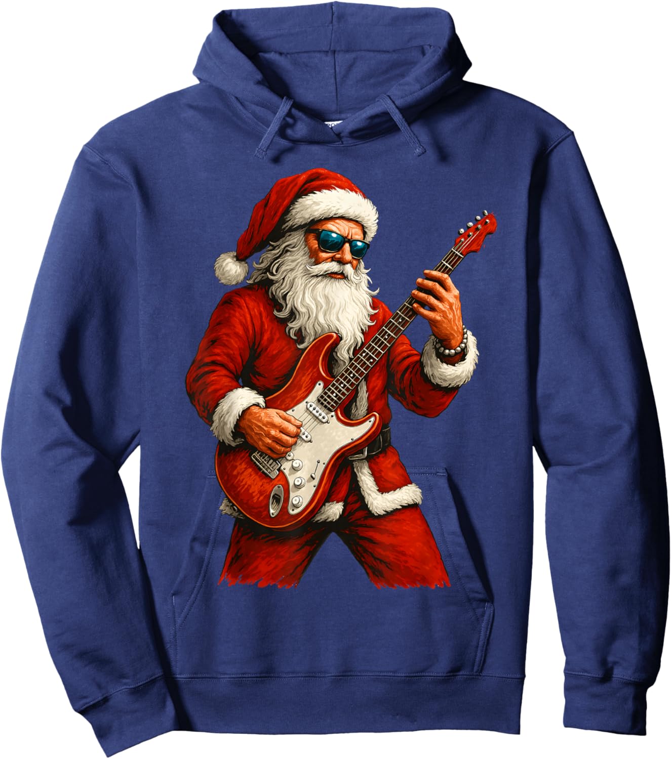 Santa Claus Playing Guitar Funny Christmas Rock Guitar Hoodie - Hoodie | Navy