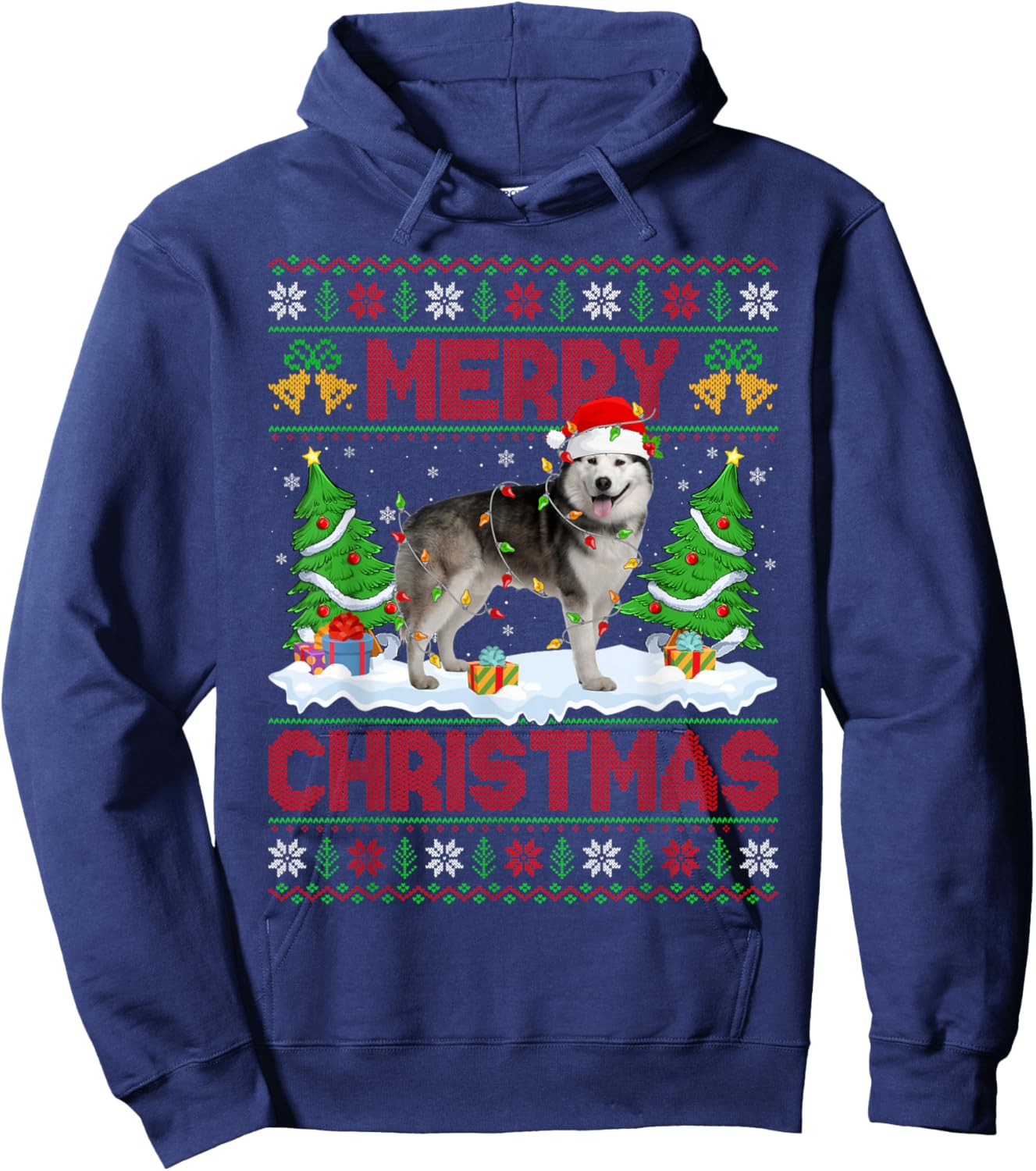 Alaskan Malamute Ugly Xmas Sweater Funny Pet Dog Christmas Hoodie - Hoodie | Navy