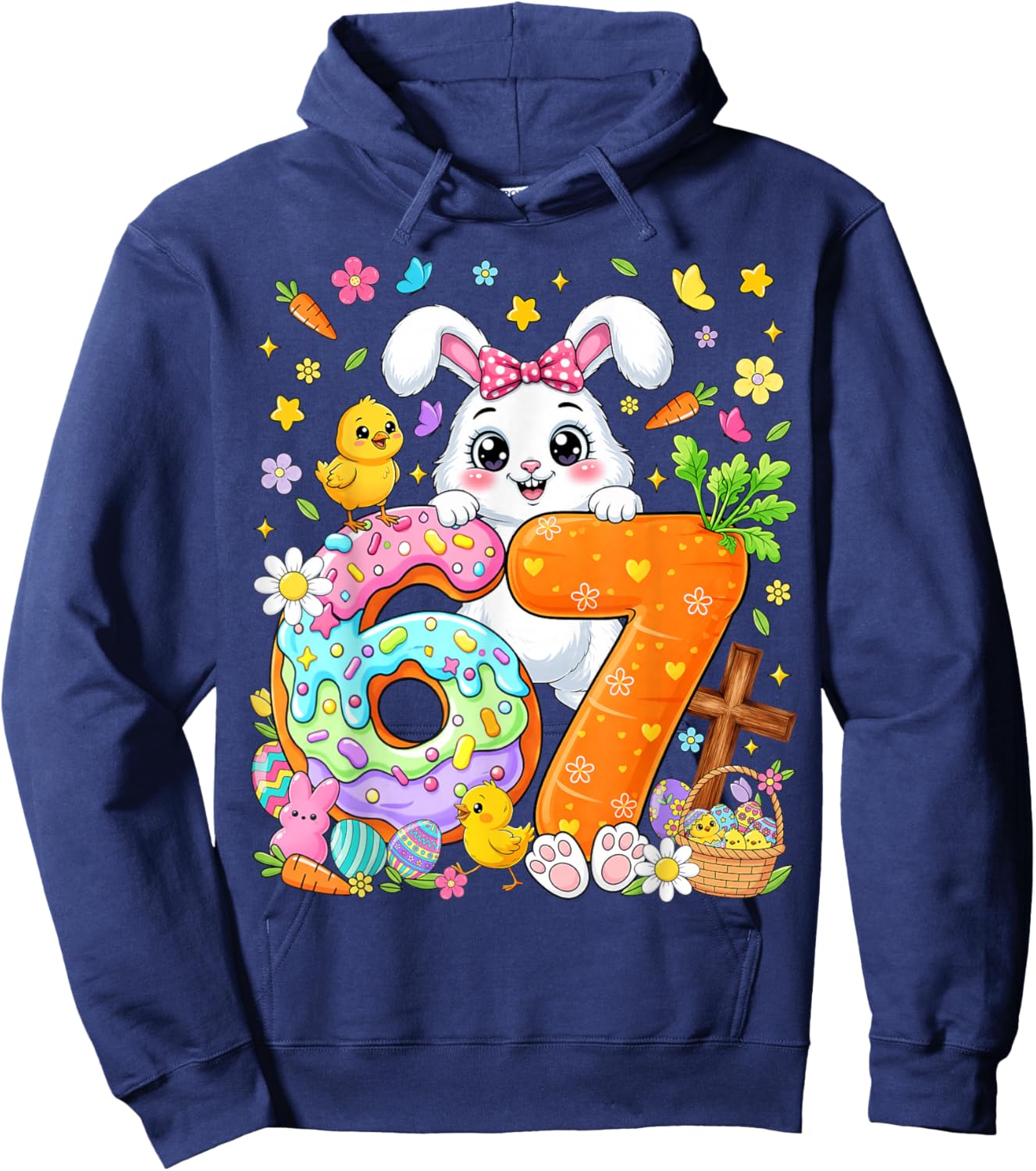 67 Funny Six Seven Gen Meme Cute Rabbit Bunny Easter Day Hoodie - Hoodie | Navy