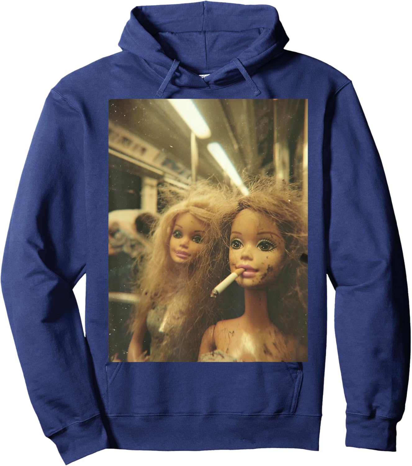 Funny Disgusting Doll face Meme Smoking Y2K Sarcastic Gift Hoodie - Hoodie | Navy