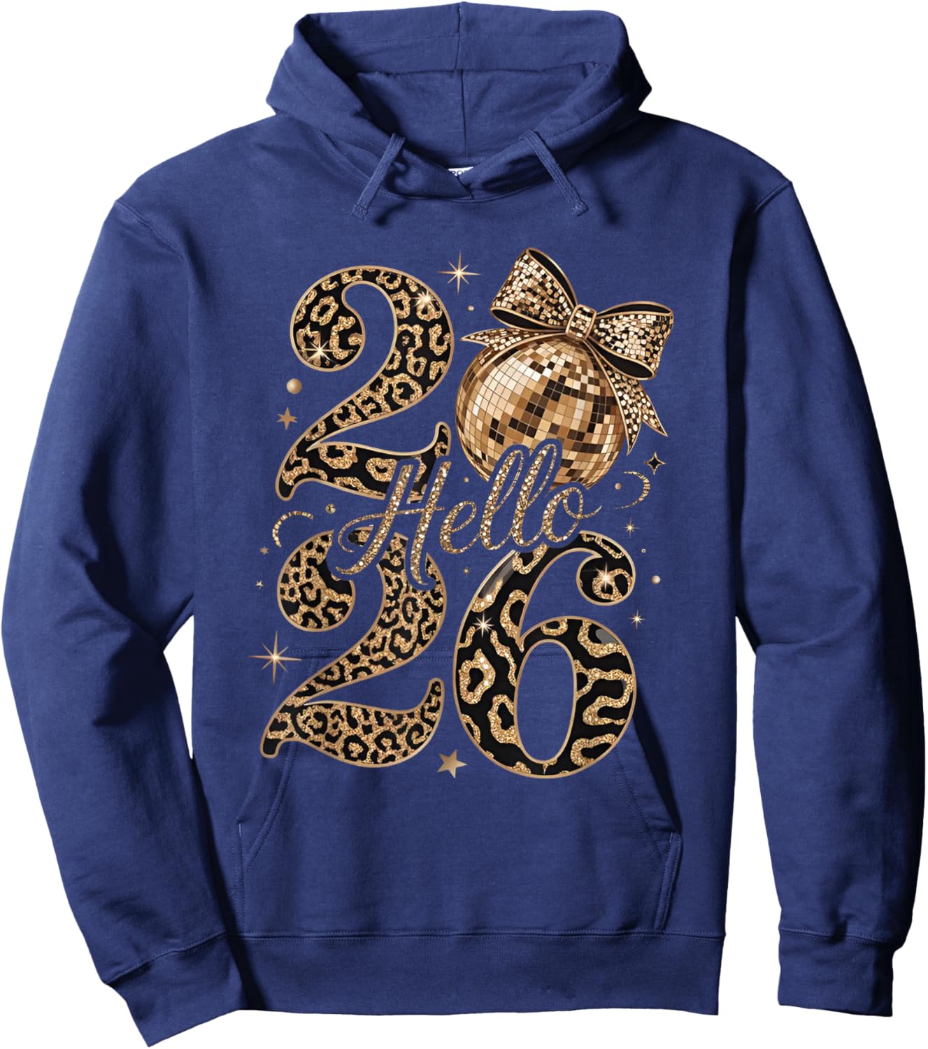 Hello 2026 Leopard Coquette Disco Ball Happy New Year Hoodie - Hoodie | Navy
