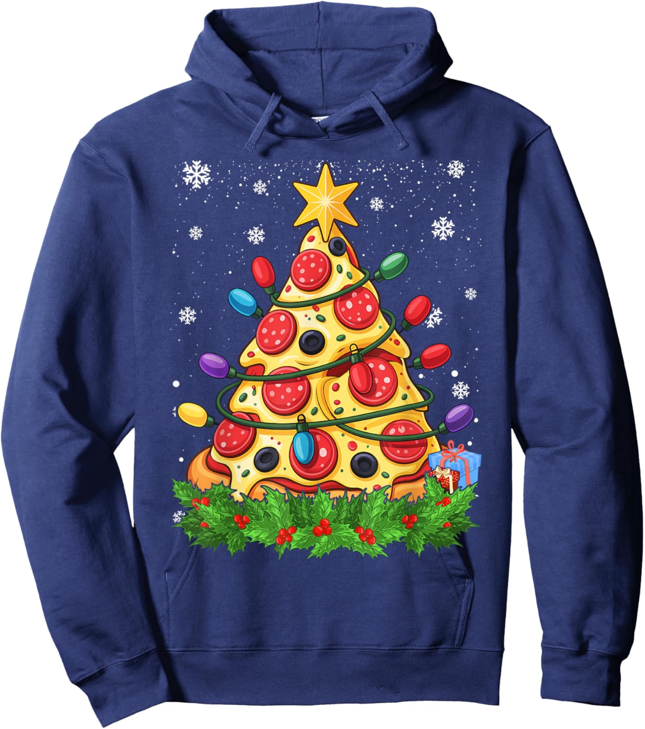 Tree Funny Pizza Christmas Hoodie - Hoodie | Navy
