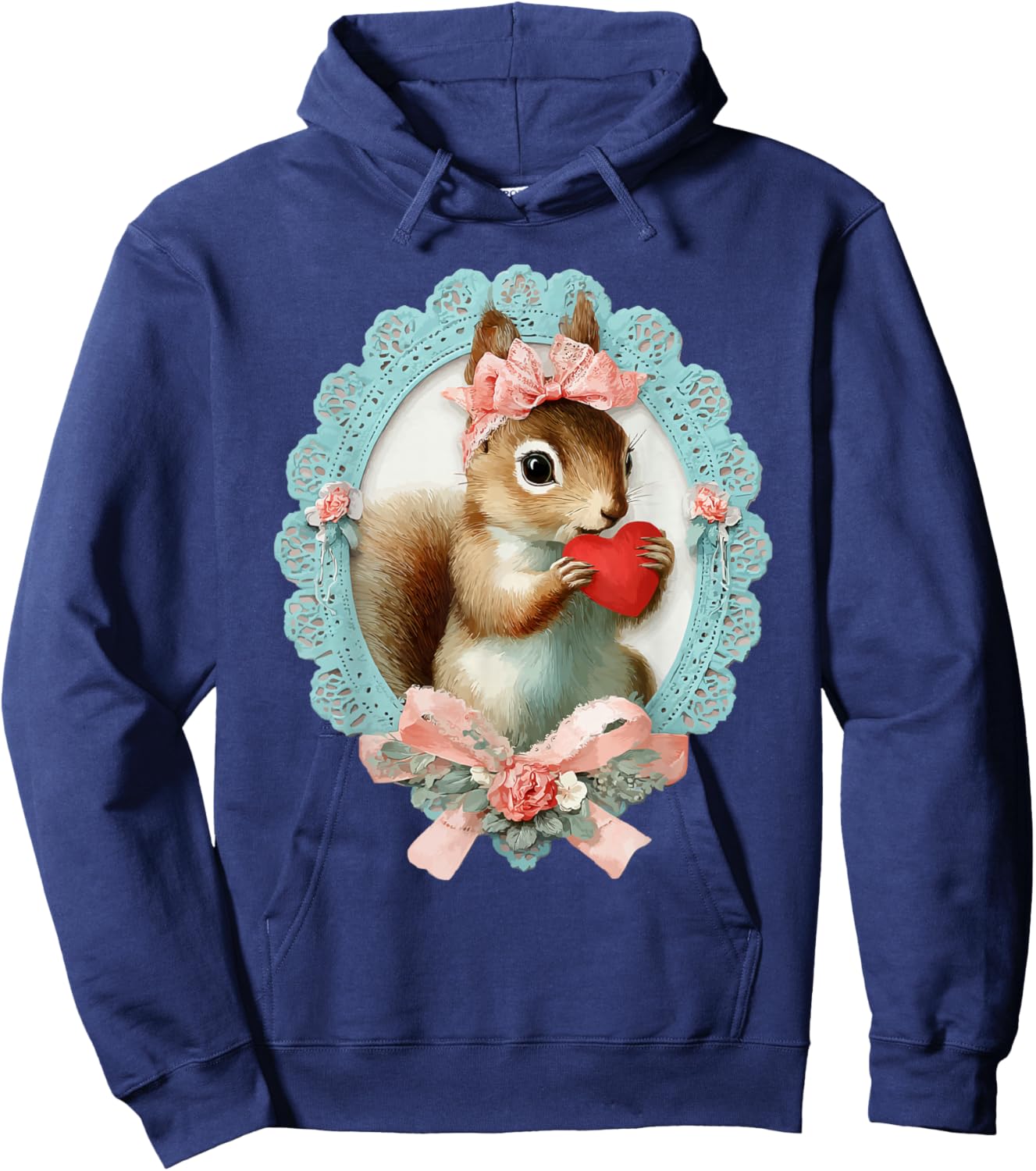 Cute Squirrel Valentine with Heart Vintage Animal Coquette Hoodie - Hoodie | Navy