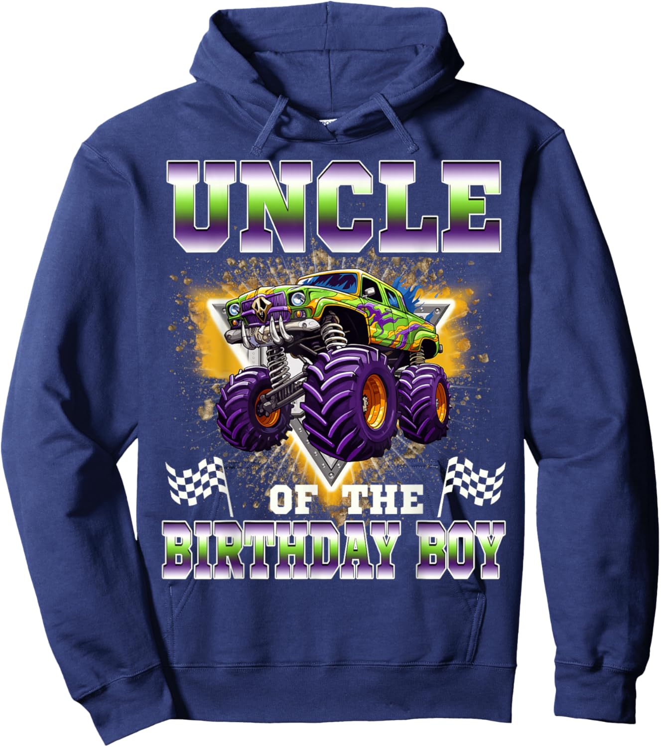 Uncle of The Birthday Boy Monster Truck Birthday Family Hoodie - Hoodie | Navy