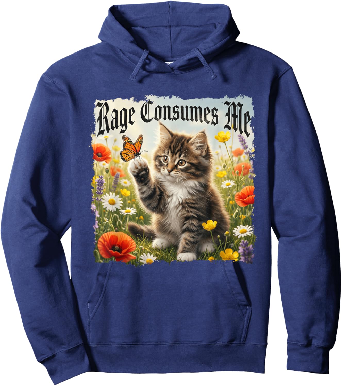 Rage Consumes Me Funny Cat Butterfly Heavy Metal Hoodie - Hoodie | Navy