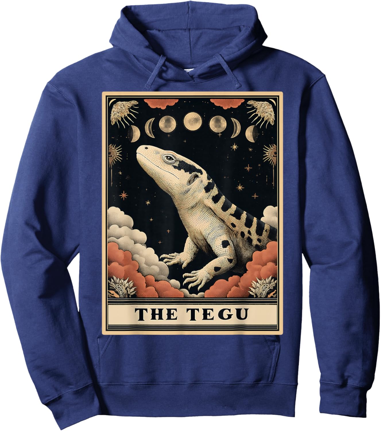 The Tegu Argentine Black and White Lizard Tarot Card Witchy Hoodie - Hoodie | Navy