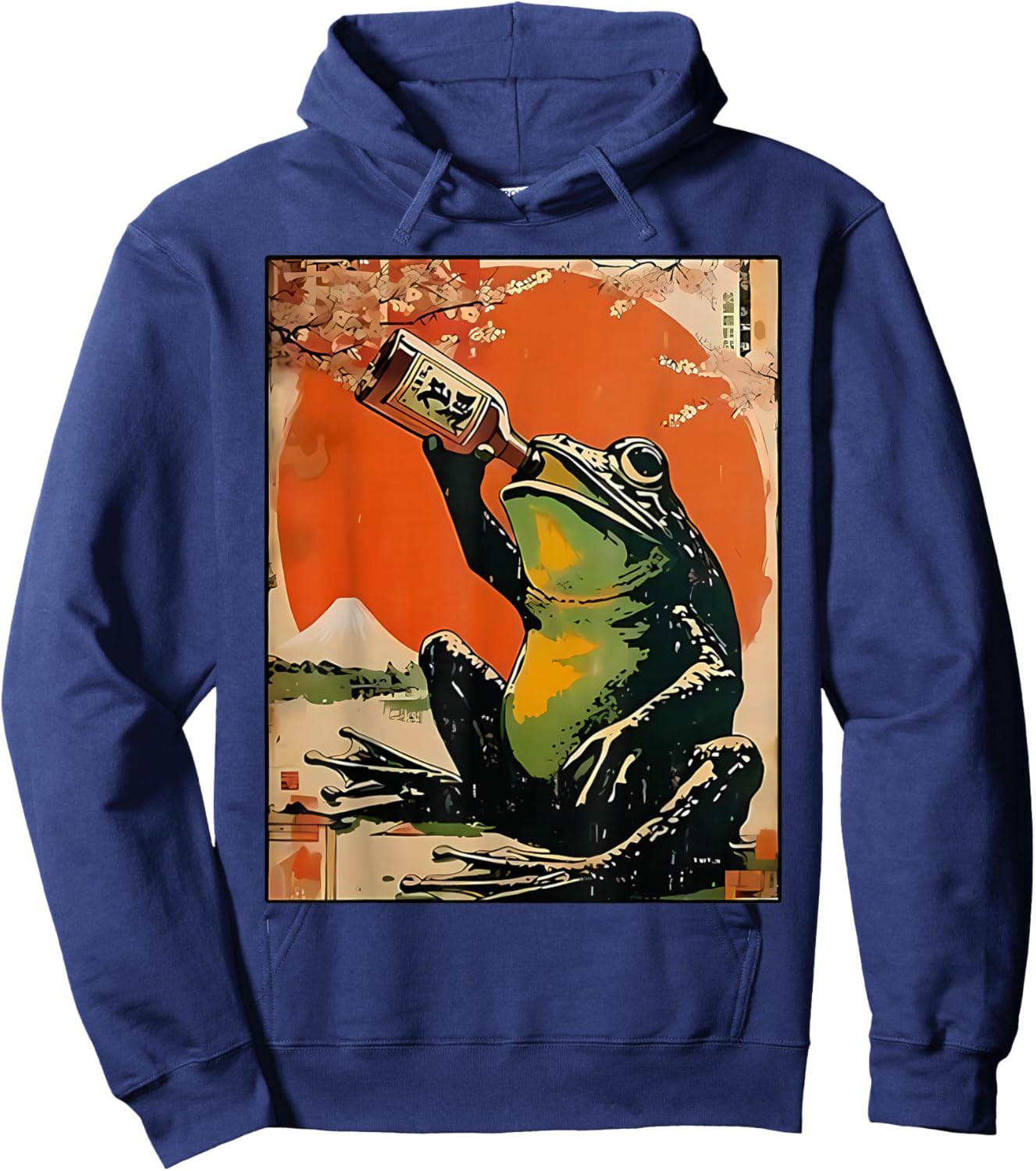 Frog Drinking Beer Japanese Kawaii Anime Ukiyoe Art Hoodie - Hoodie | Navy