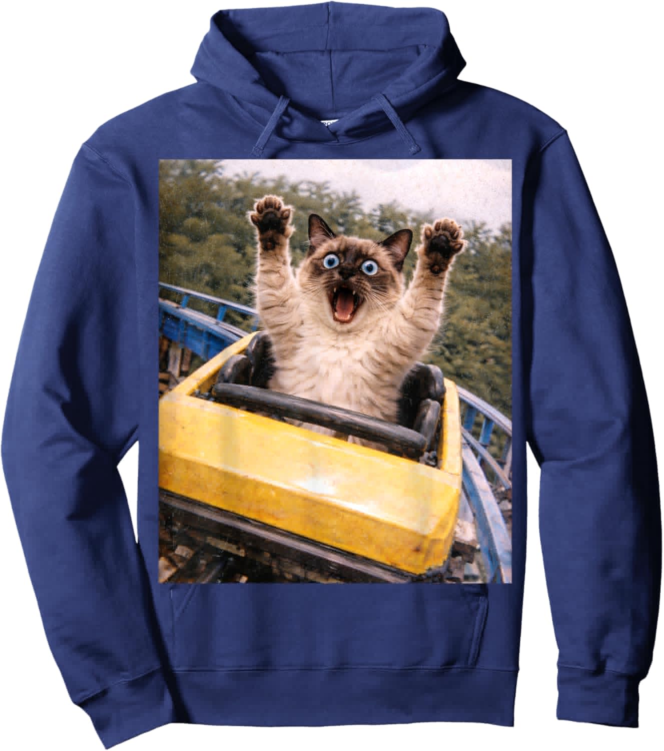 Funny Cat Roller Coaster Silly Meme Graphic Siamese Cat Hoodie - Hoodie | Navy