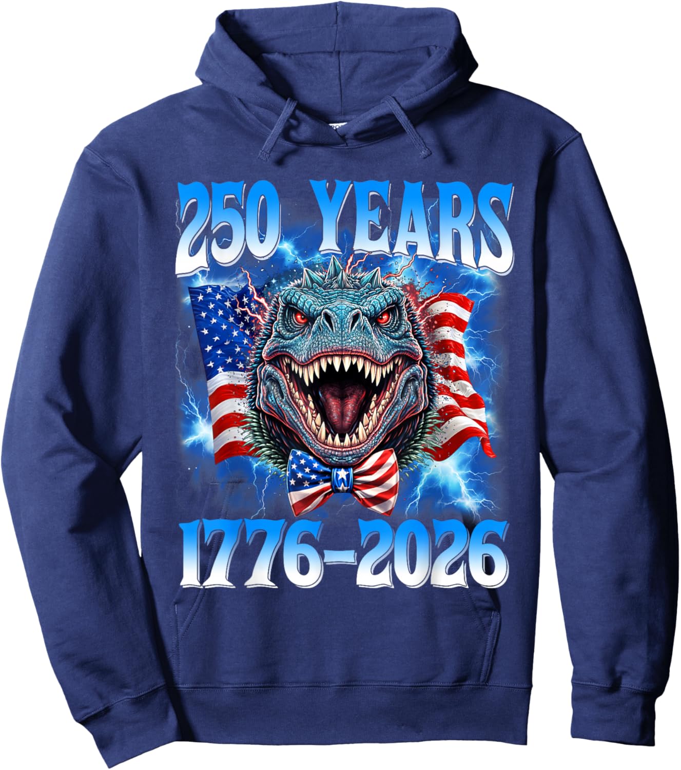 250 Years American 1776 2026 250th USA Dinosaur 4th of July Hoodie - Hoodie | Navy