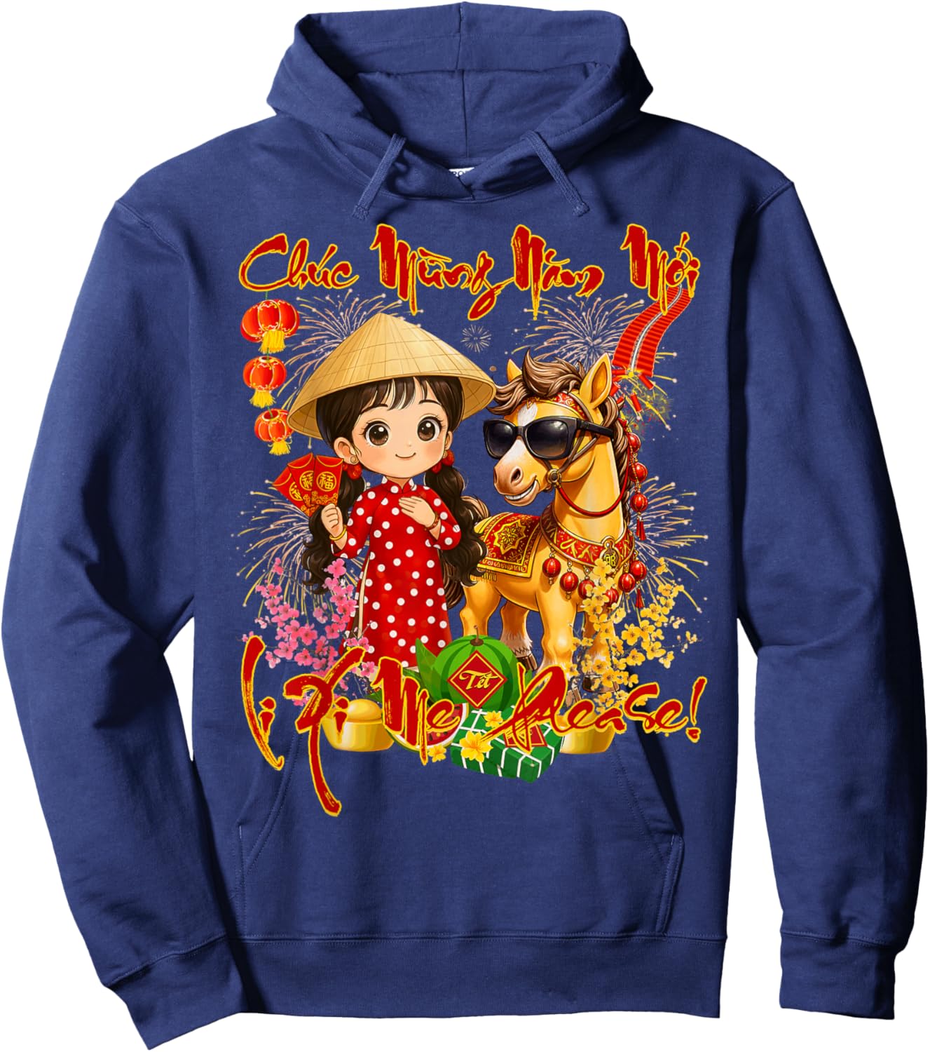 Happy TET Chuc Mung NAM Moi 2026 Li Xi Me Please Kids Girls Hoodie - Hoodie | Navy