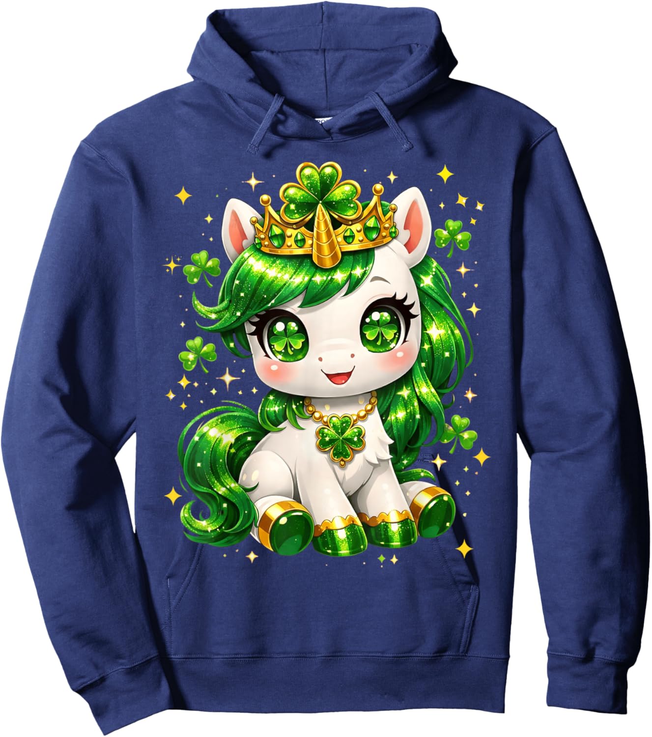 Shamrock Unicorn Saint Patricks Day Lucky Cute Kawaii Green Hoodie - Hoodie | Navy