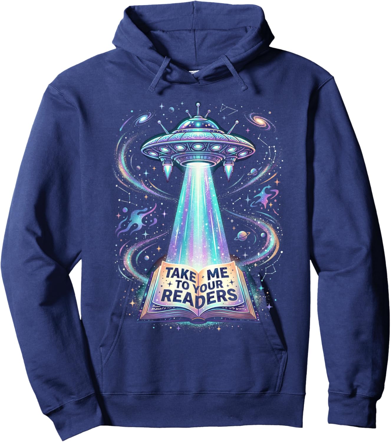 UFO Abducting Book Take Me to Your Readers Sci-Fi Hoodie - Hoodie | Navy