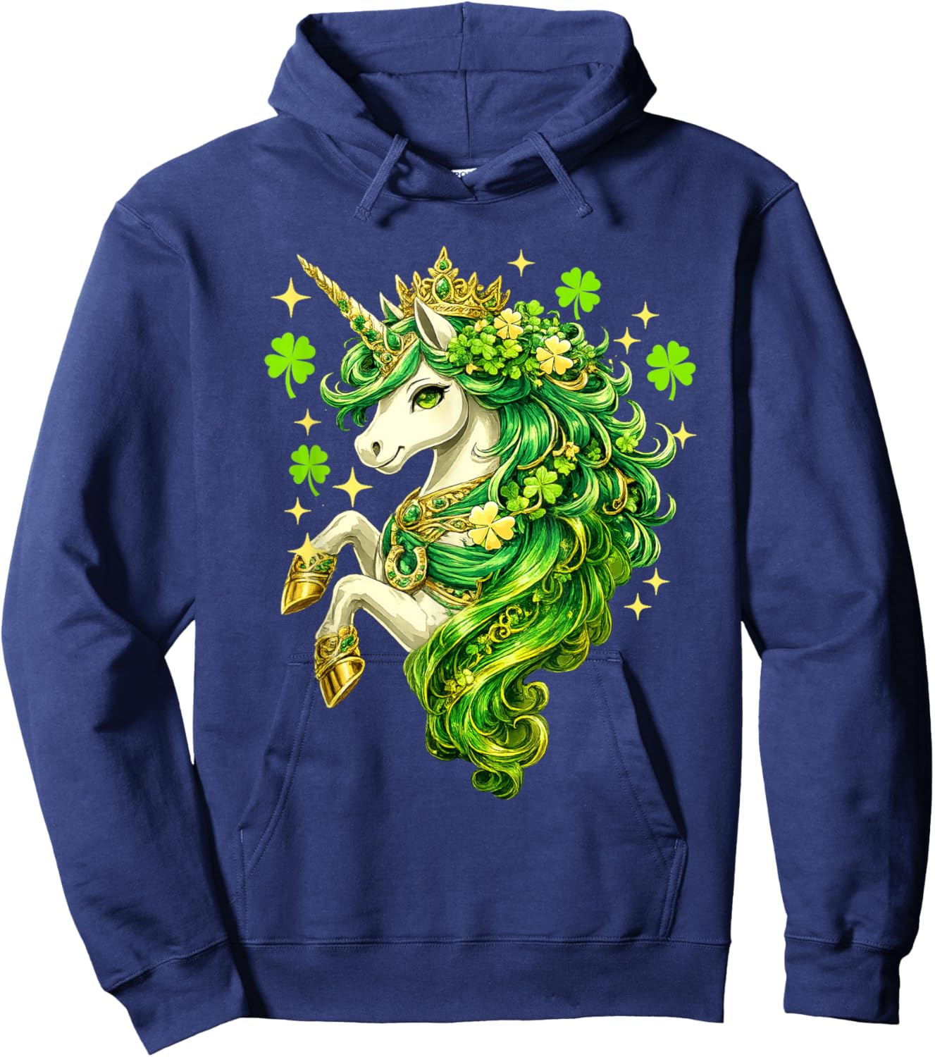 St Patricks Day Kids Girl Magical Unicorn Princess Clover Hoodie - Hoodie | Navy