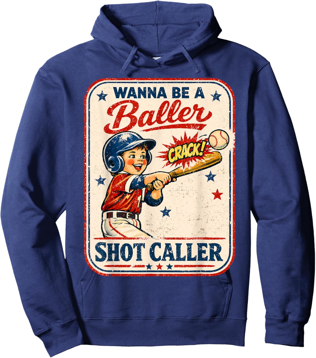 Wanna Be A Baller Shot Caller Retro Game Day Baseball Boy Hoodie - Hoodie | Navy
