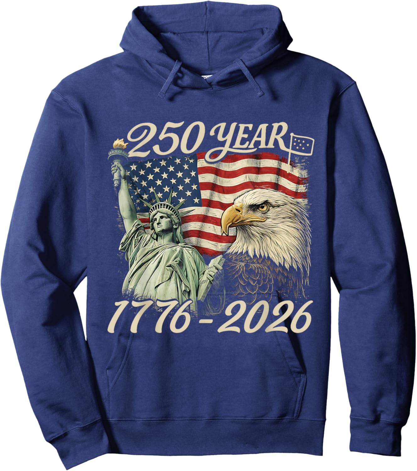 250 Years 1776 2026 250th Birthday 4th of July American Flag Hoodie - Hoodie | Navy
