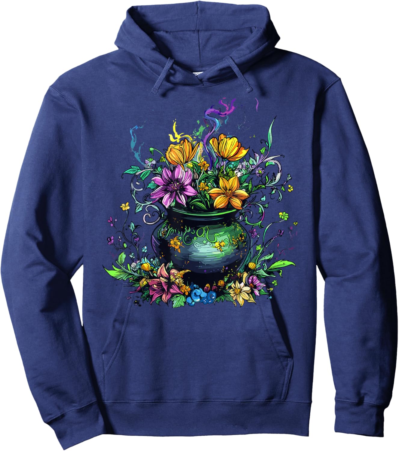 Enchanted Cauldron with Wildflowers and Potion Hoodie - Hoodie | Navy