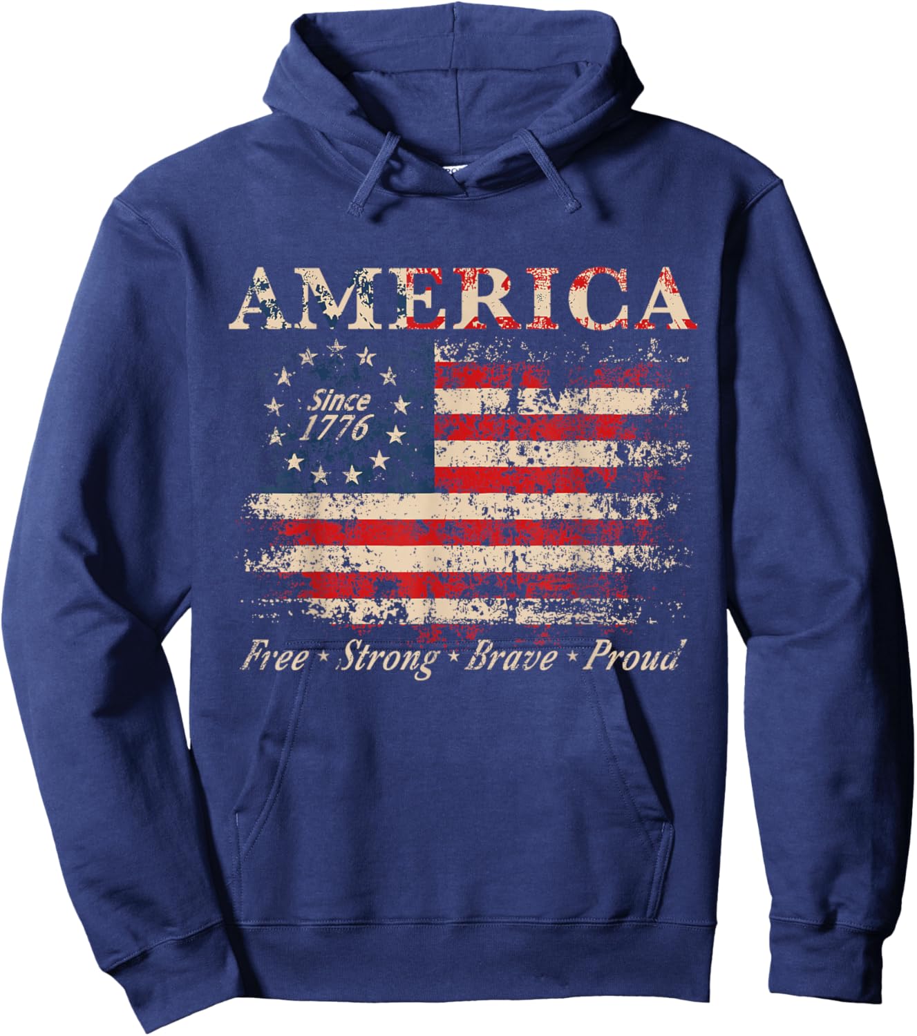 Distressed American Flag Patriotic USA Vintage 1776 Hoodie - Hoodie | Navy