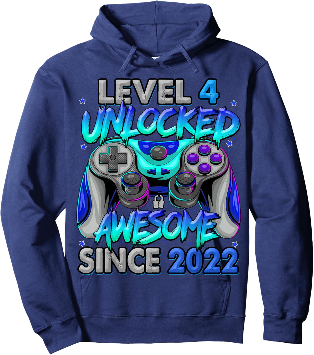 Level 4 Unlocked Awesome Since 2022 4th Birthday Gaming Hoodie - Hoodie | Navy