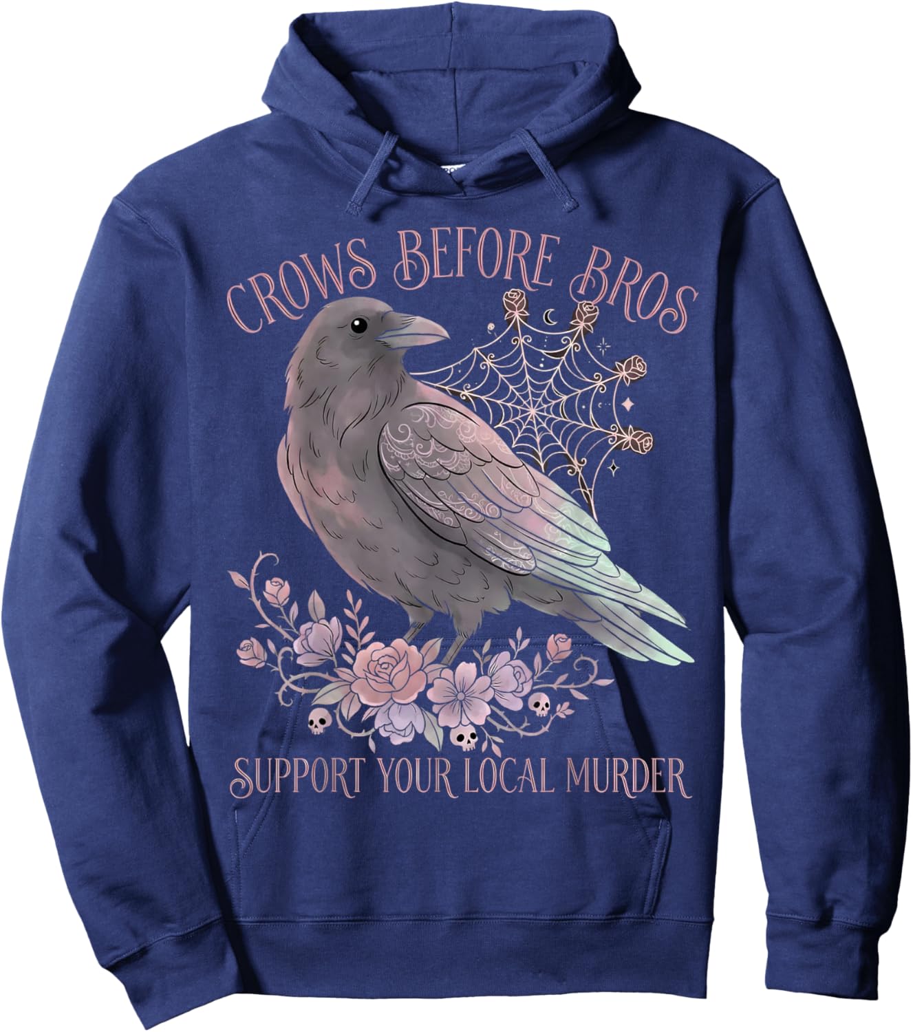 Crow Before Bros Support Your Local Murder Pastel Goth Skull Hoodie - Hoodie | Navy