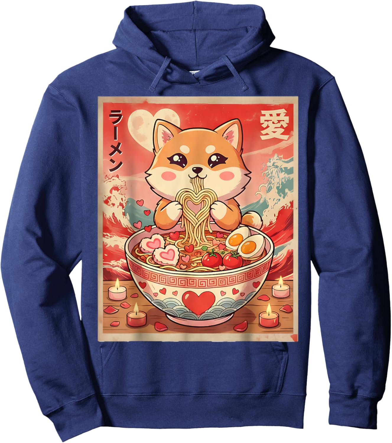 Kawaii Shiba Inu Ramen Valentine Couples Anime Hoodie - Hoodie | Navy