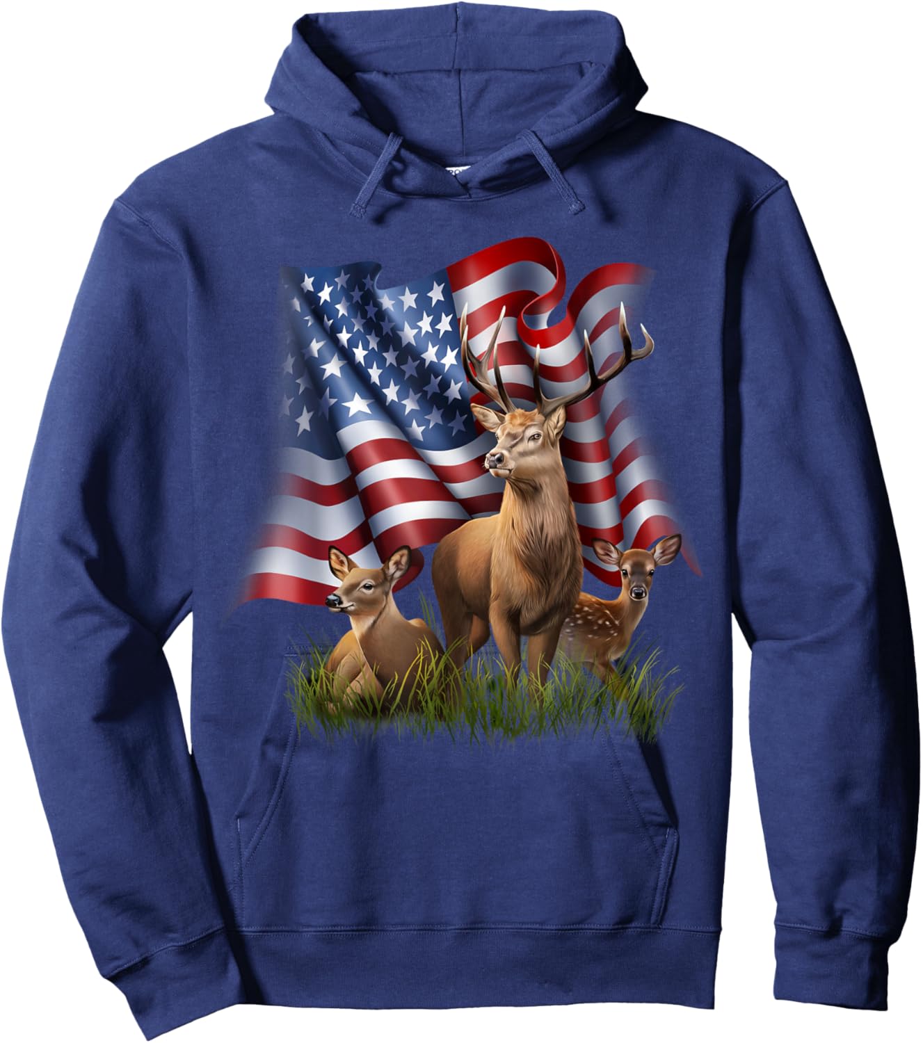 American Flag Deer Buck Doe Fawn Patriotic Wildlife Hoodie - Hoodie | Navy