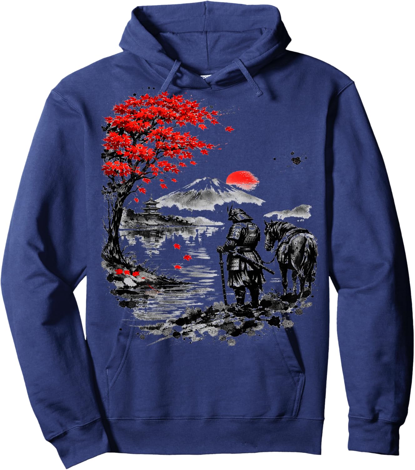 Vintage Japanese Samurai Ghost Graphic Hoodie - Hoodie | Navy
