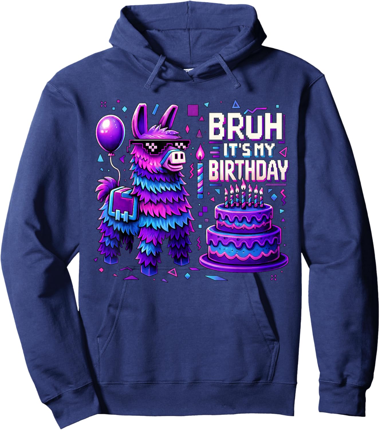 Bruh My Birthday Llama Pinata Party Bday Boys Teen Kids Hoodie - Hoodie | Navy