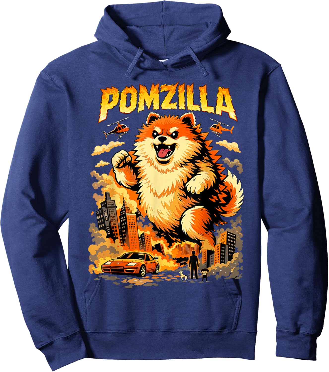 Pomzilla Pomeranian Dog Vintage Monster Pom Dog Lover Hoodie - Hoodie | Navy