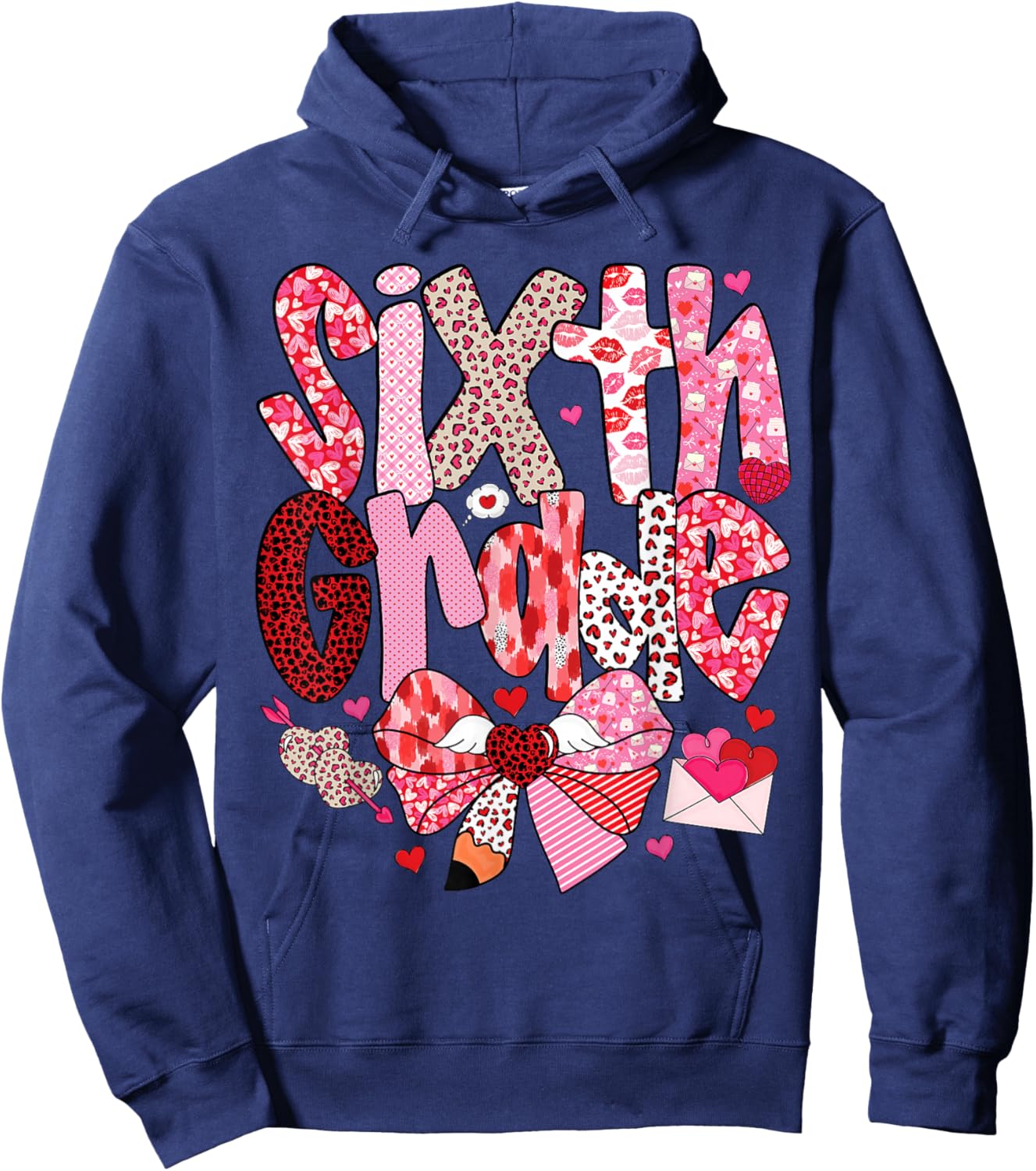 Sixth Grade Valentine Teacher Heart Design Hoodie - Hoodie | Navy