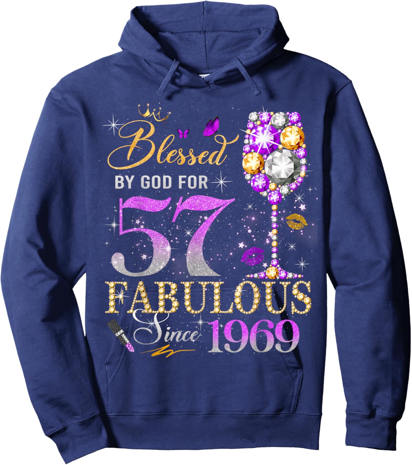 57th Birthday Queen Blessed by God 57 Fabulous Since 1969 Hoodie - Hoodie | Navy