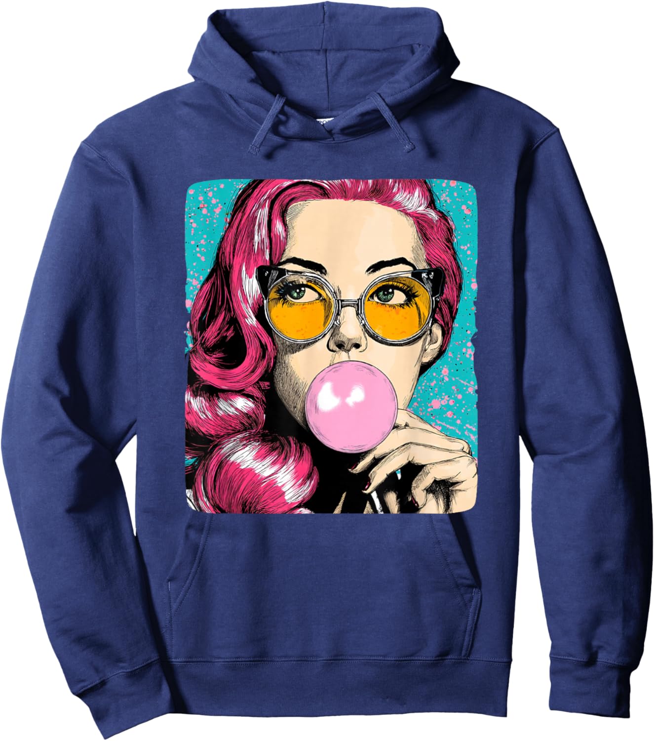 Cool Woman with Chewing Gum in Pop Art Style Costume Hoodie - Hoodie | Navy