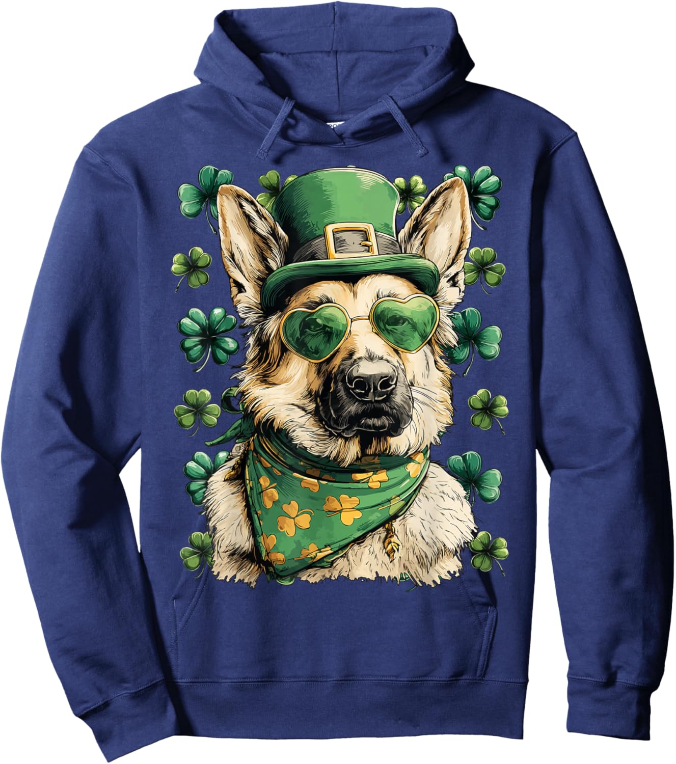 German Shepherd Shamrocks Hearts Sunglasses St Patricks Day Hoodie - Hoodie | Navy