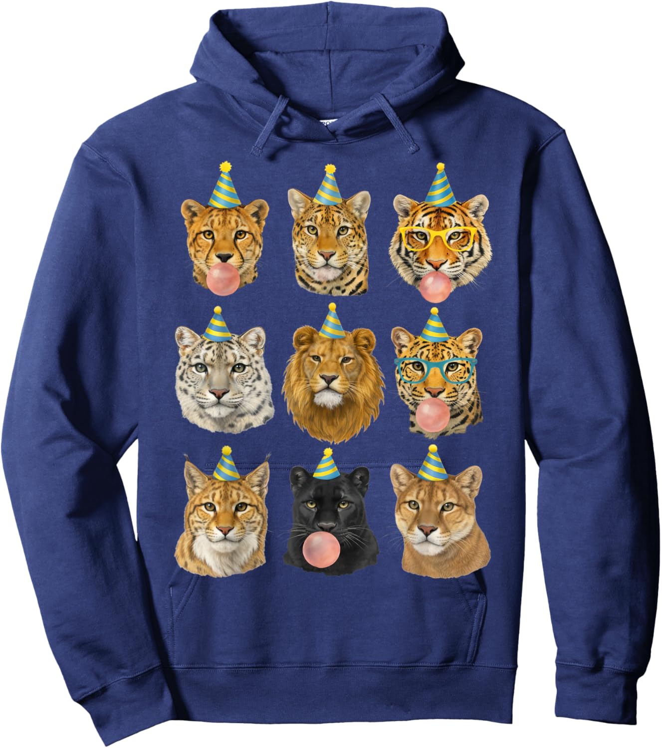 Funny Animal Birthday Party Wild Cats Zoo Birthday Boys Kids Hoodie - Hoodie | Navy