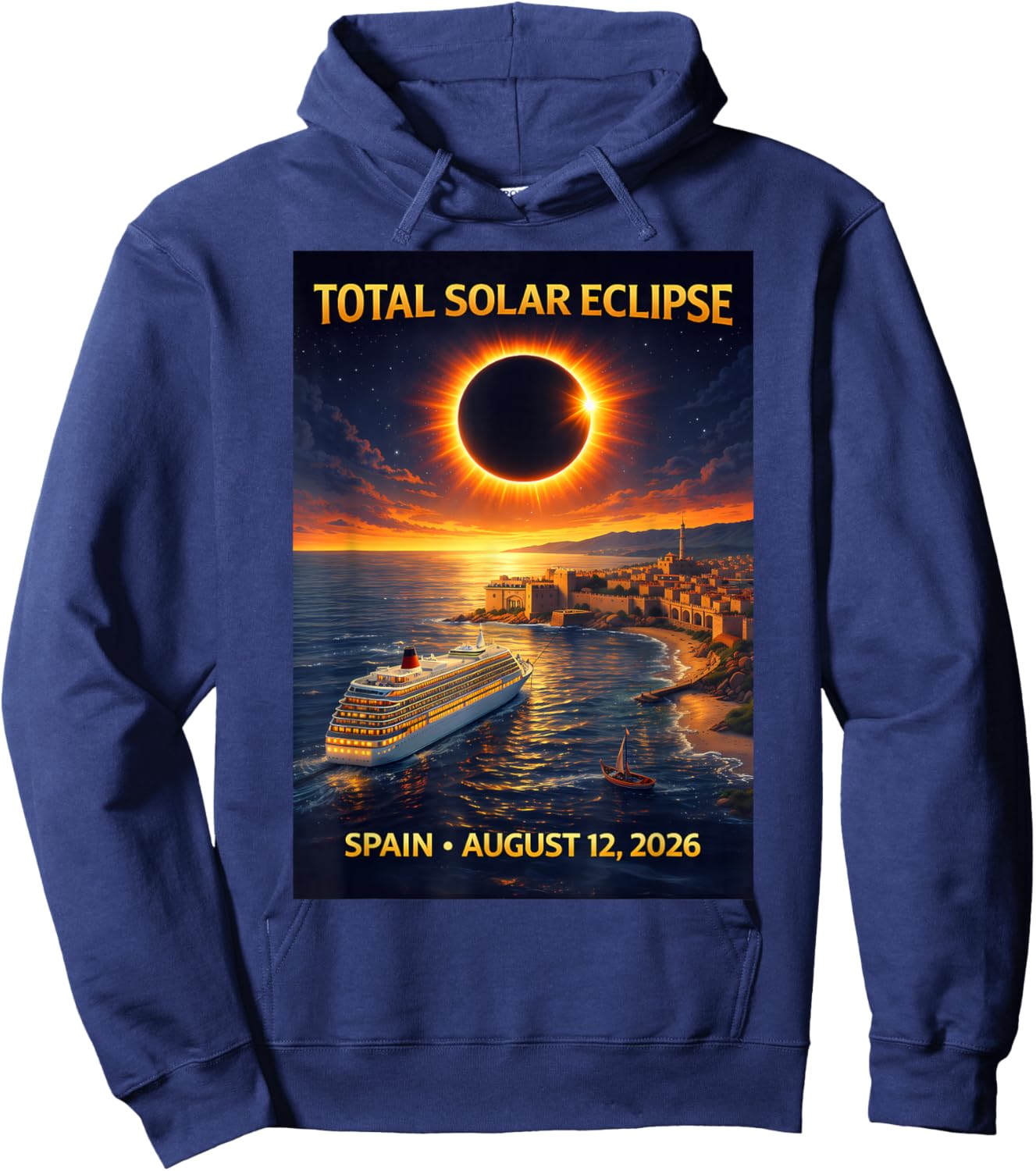 Total Solar Eclipse Cruise 2026 Spain August 12 2026 Hoodie - Hoodie | Navy