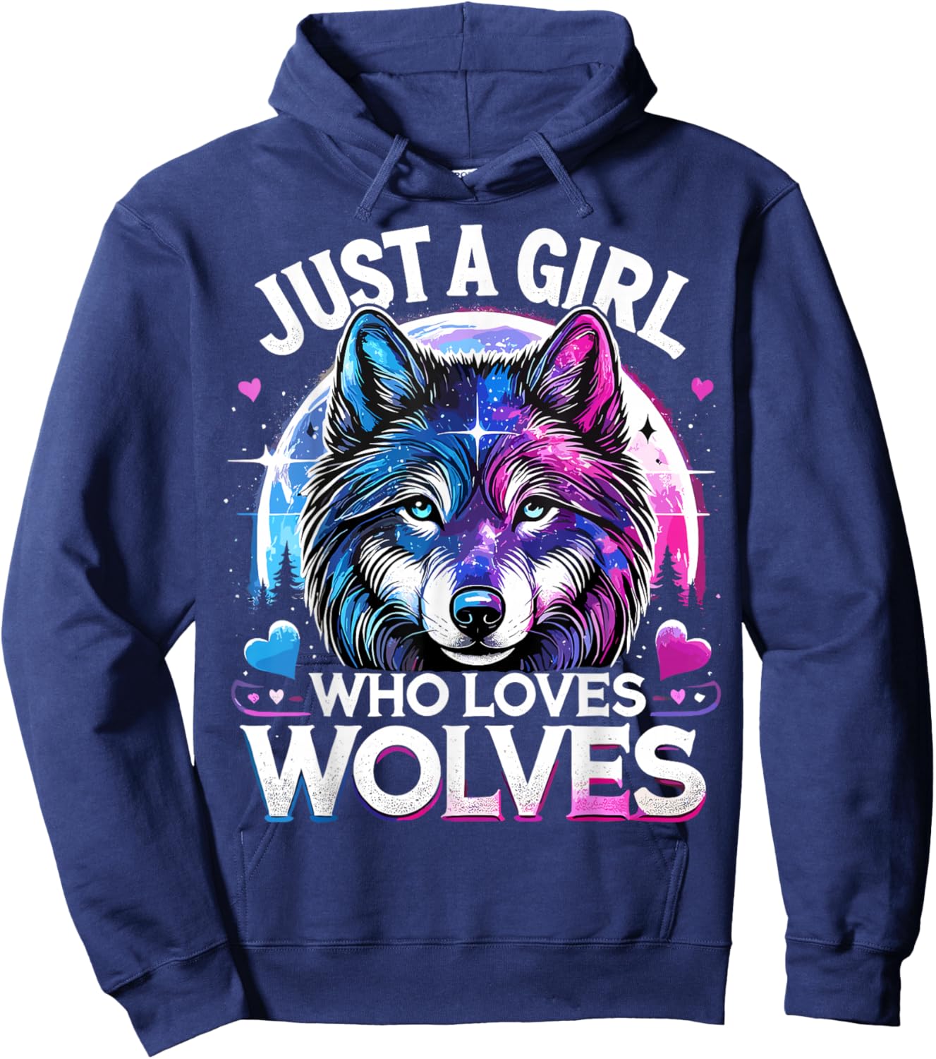 Just a Girl Who Loves Wolves Galaxy Space Funny Wolf Hoodie - Hoodie | Navy