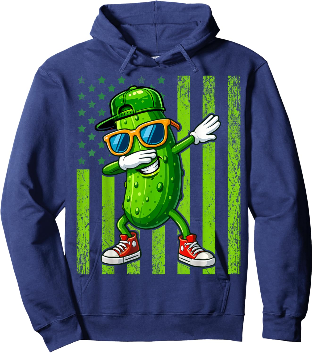 Dabbing Pickle Retro American Flag Funny Cucumber Pickles Hoodie - Hoodie | Navy