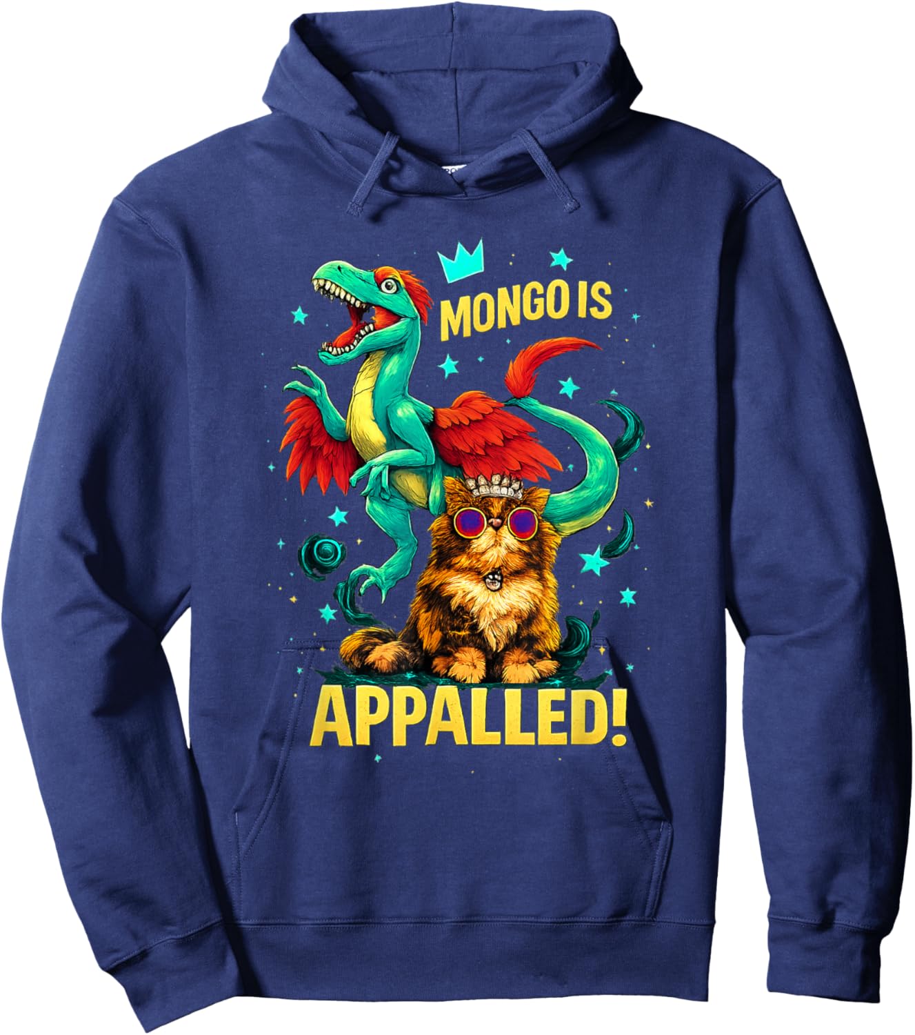 Vintage Mongo is Appalled, Princess Cat Riding Dinosaur Hoodie - Hoodie | Navy
