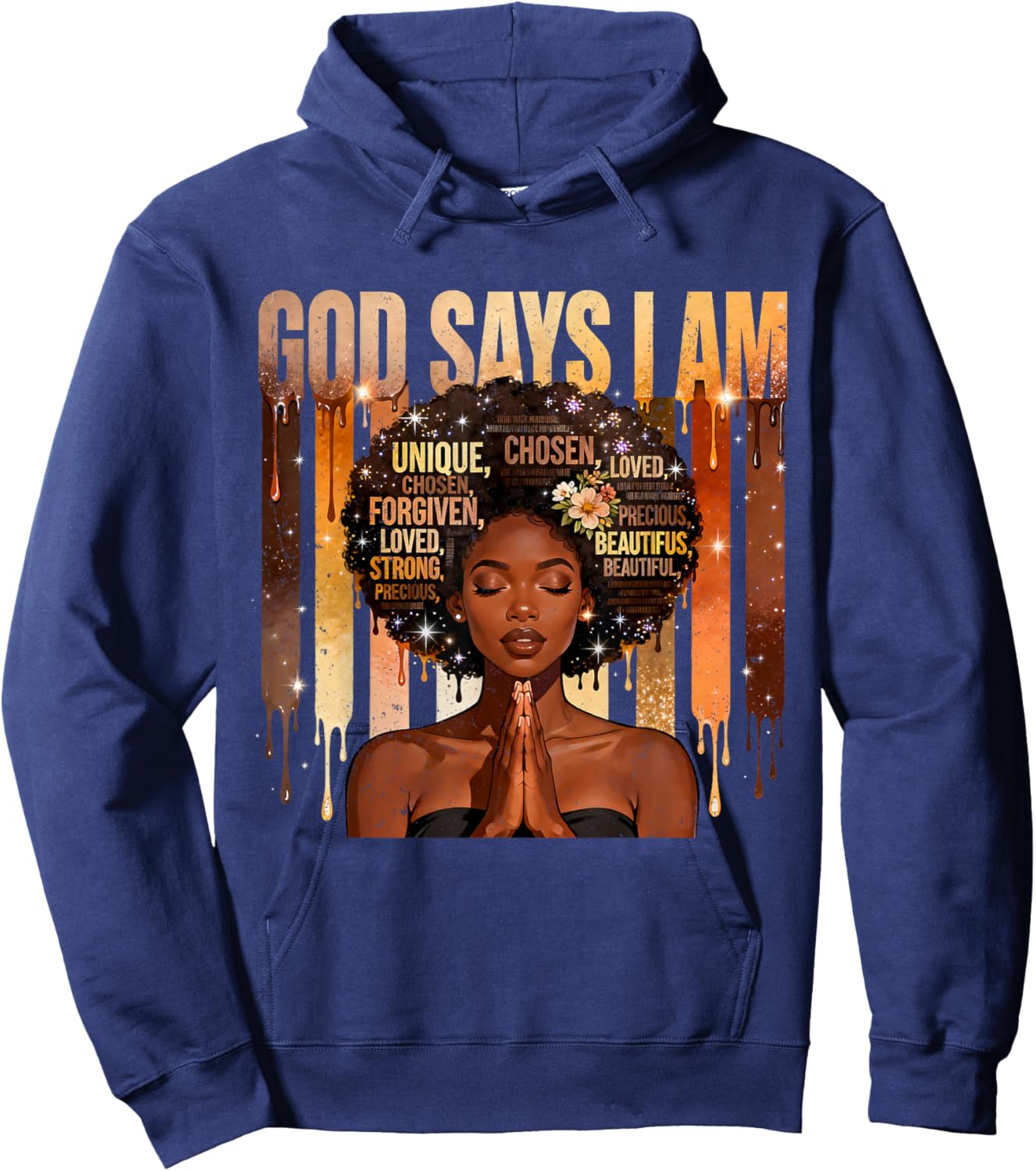 God Says I Am Chosen Loved Black Woman Faith Design Hoodie - Hoodie | Navy