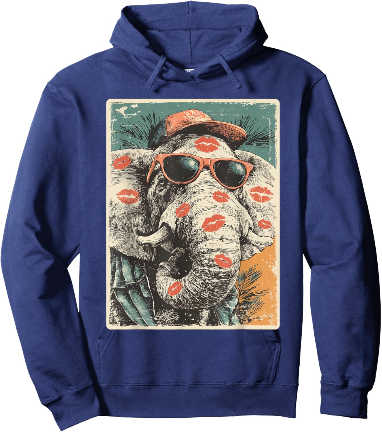Cute Elephant with Sunglasses Kisses Valentine's Day Animal Hoodie - Hoodie | Navy